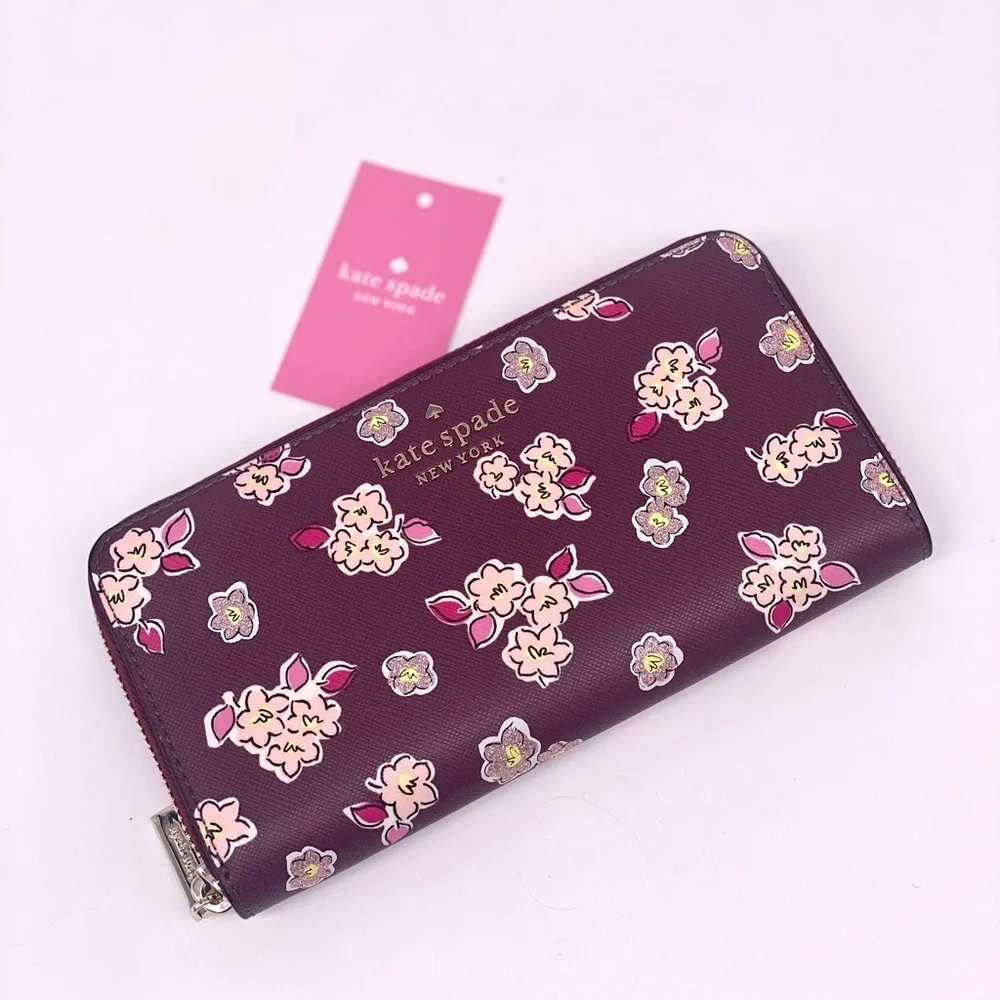 Kate Spade Tinsel Boxed Large Continental Wallet wish Glitter Flowers